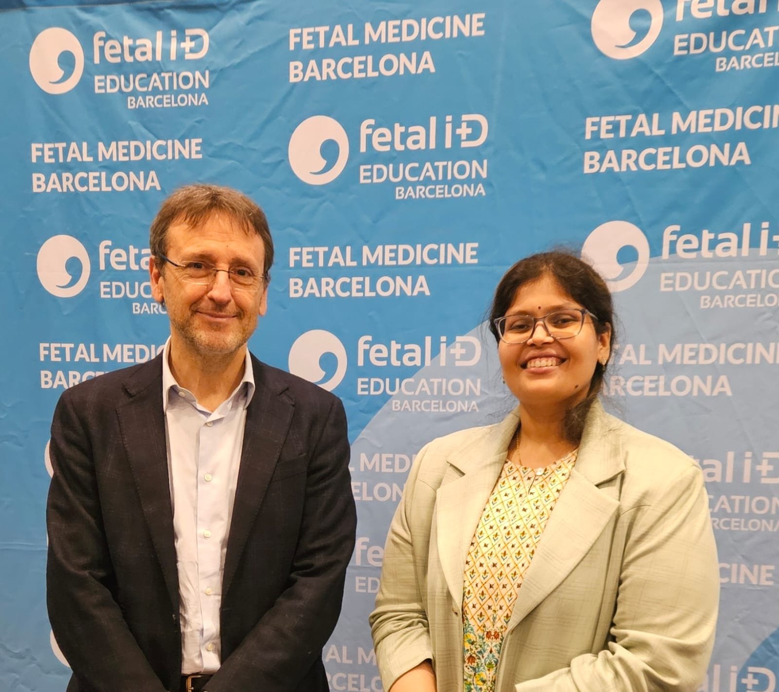 Dr. Aditi Dubey with Professor Eduard Gratacos at Fetal Medicine Barcelona